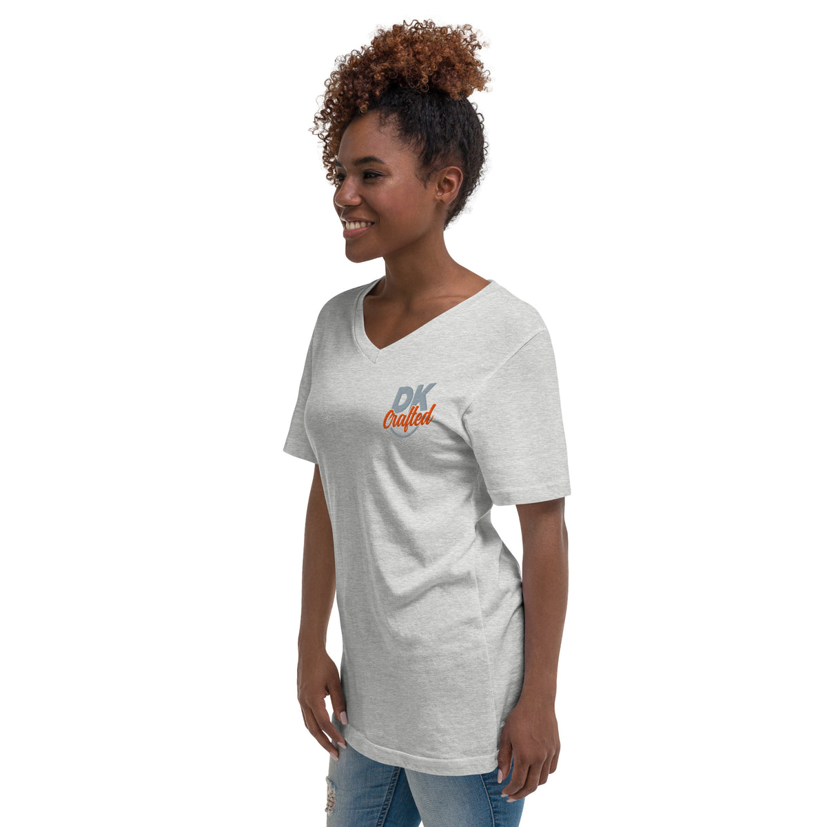 Unisex Short Sleeve V-Neck T-Shirt, Athletic Heather, left-front view