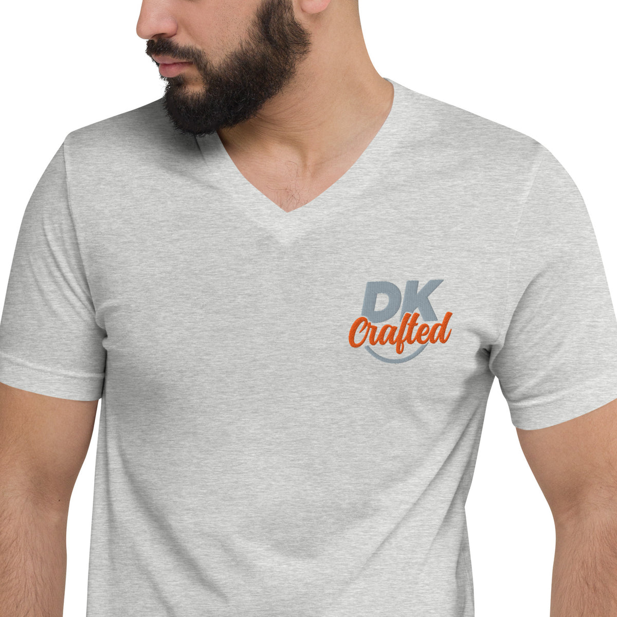 Unisex Short Sleeve V-Neck T-Shirt, Athletic Heather, fabric detail view