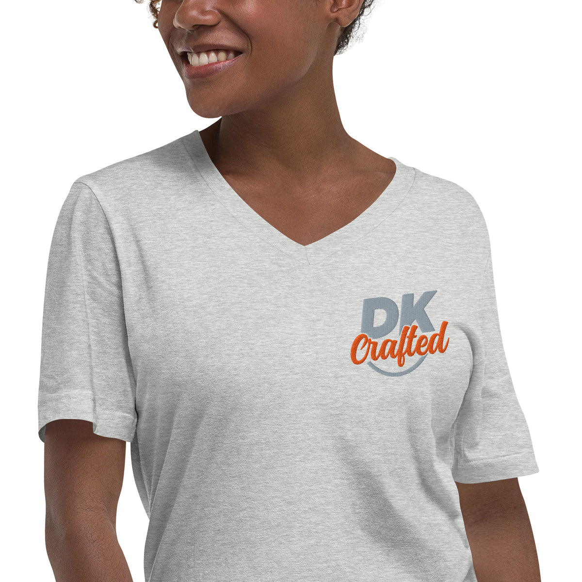 Unisex Short Sleeve V-Neck T-Shirt, Athletic Heather, fabric detail view