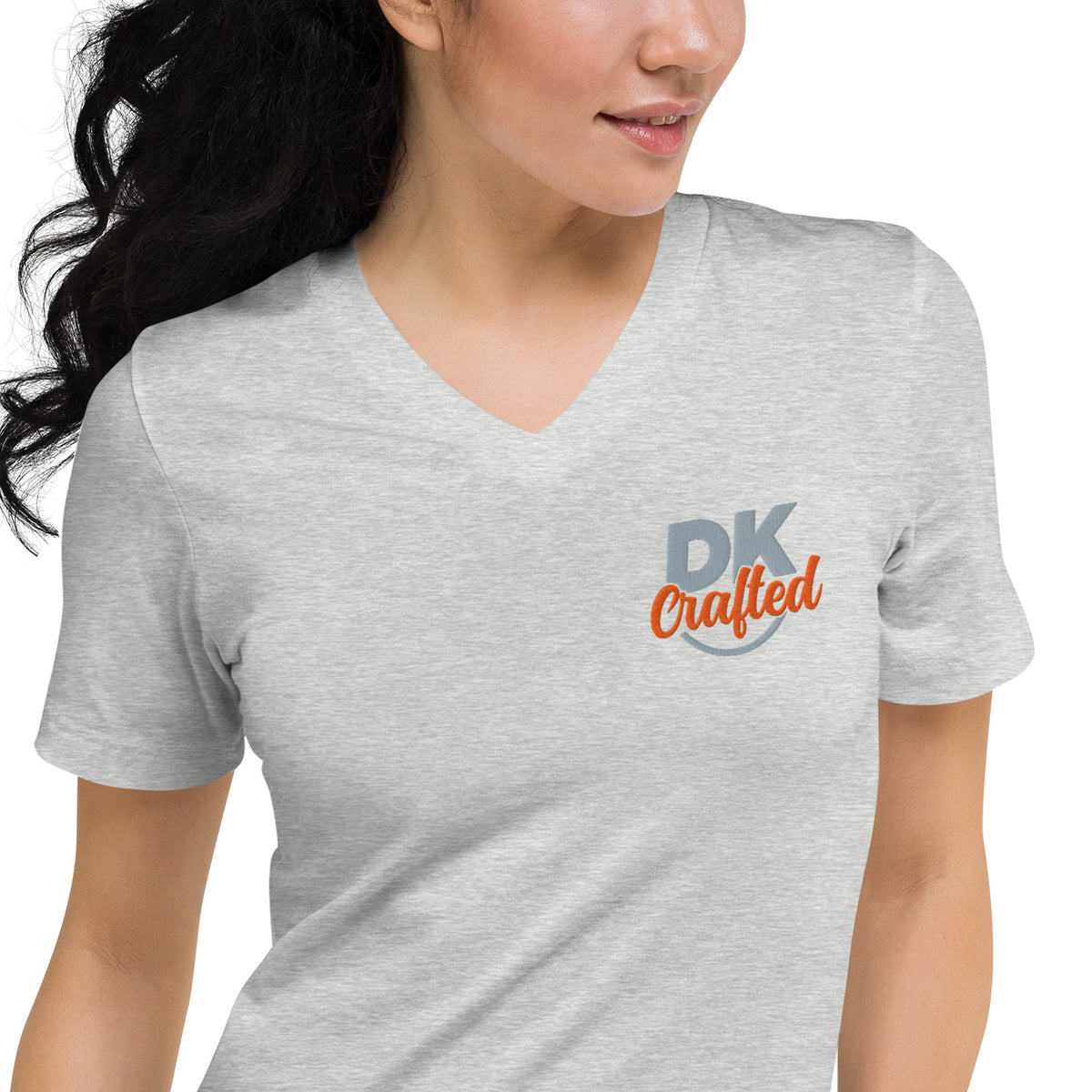 Unisex Short Sleeve V-Neck T-Shirt, Athletic Heather, fabric detail view