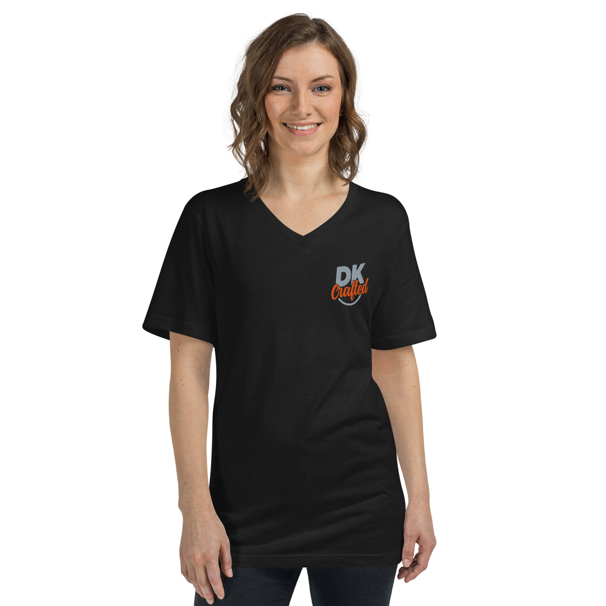 Unisex Short Sleeve V-Neck T-Shirt, Black, front view