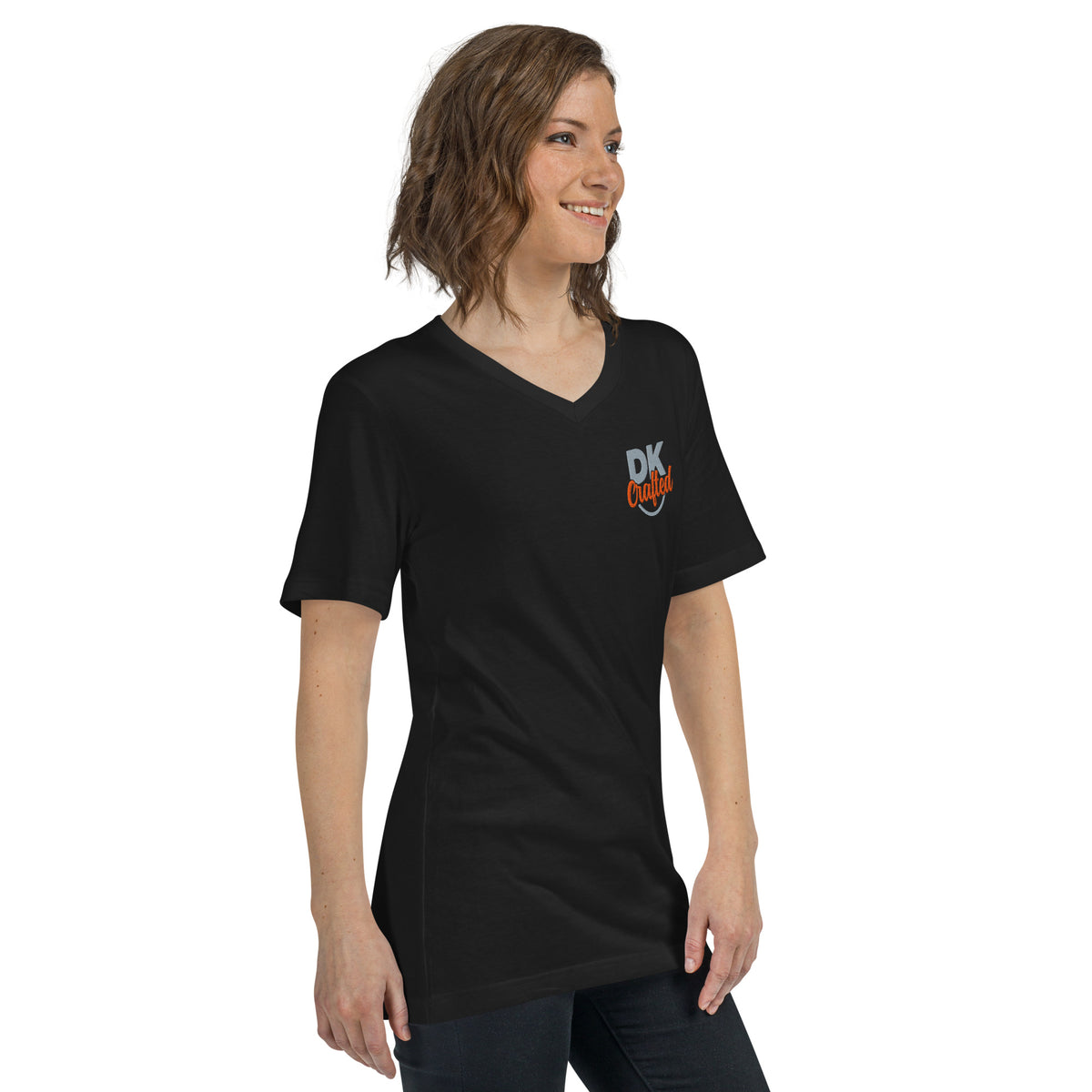 Unisex Short Sleeve V-Neck T-Shirt, Black, right-front view