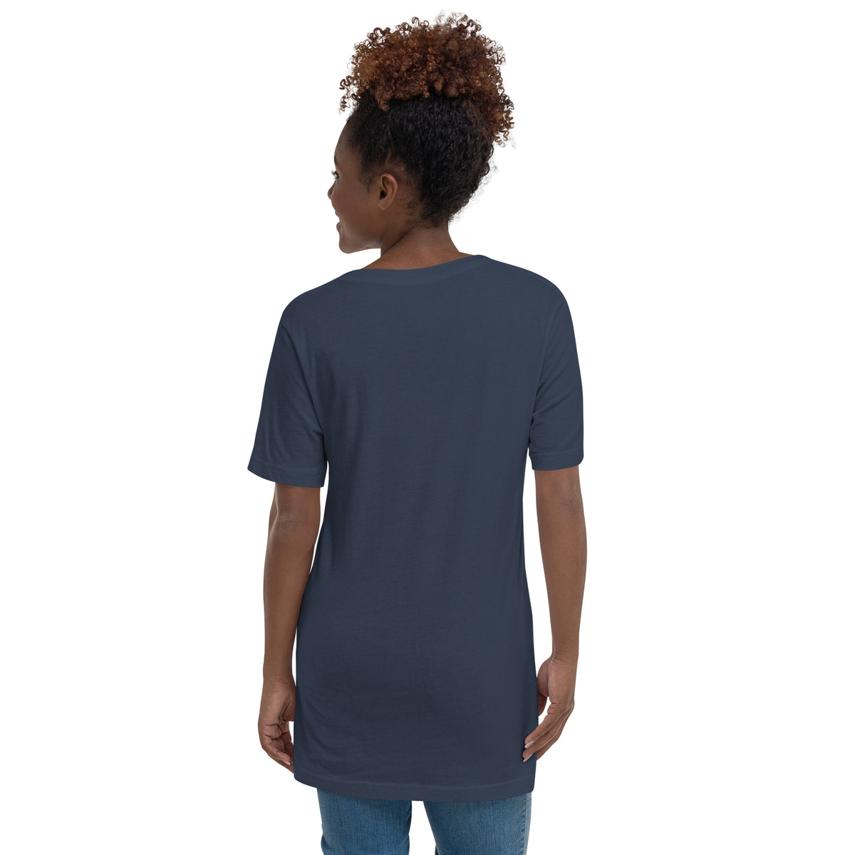 Unisex Short Sleeve V-Neck T-Shirt, Navy, back view