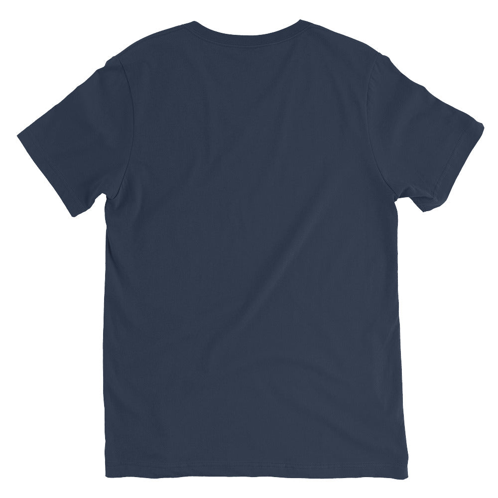 Unisex Short Sleeve V-Neck T-Shirt, Navy, back view
