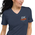 Unisex Short Sleeve V-Neck T-Shirt, Navy, fabric detail view
