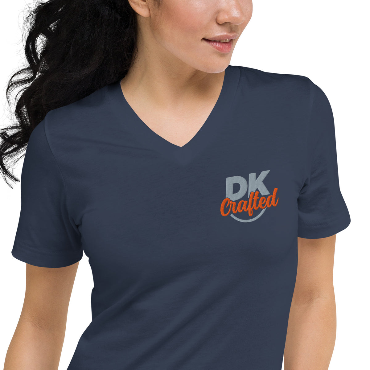 Unisex Short Sleeve V-Neck T-Shirt, Navy, fabric detail view