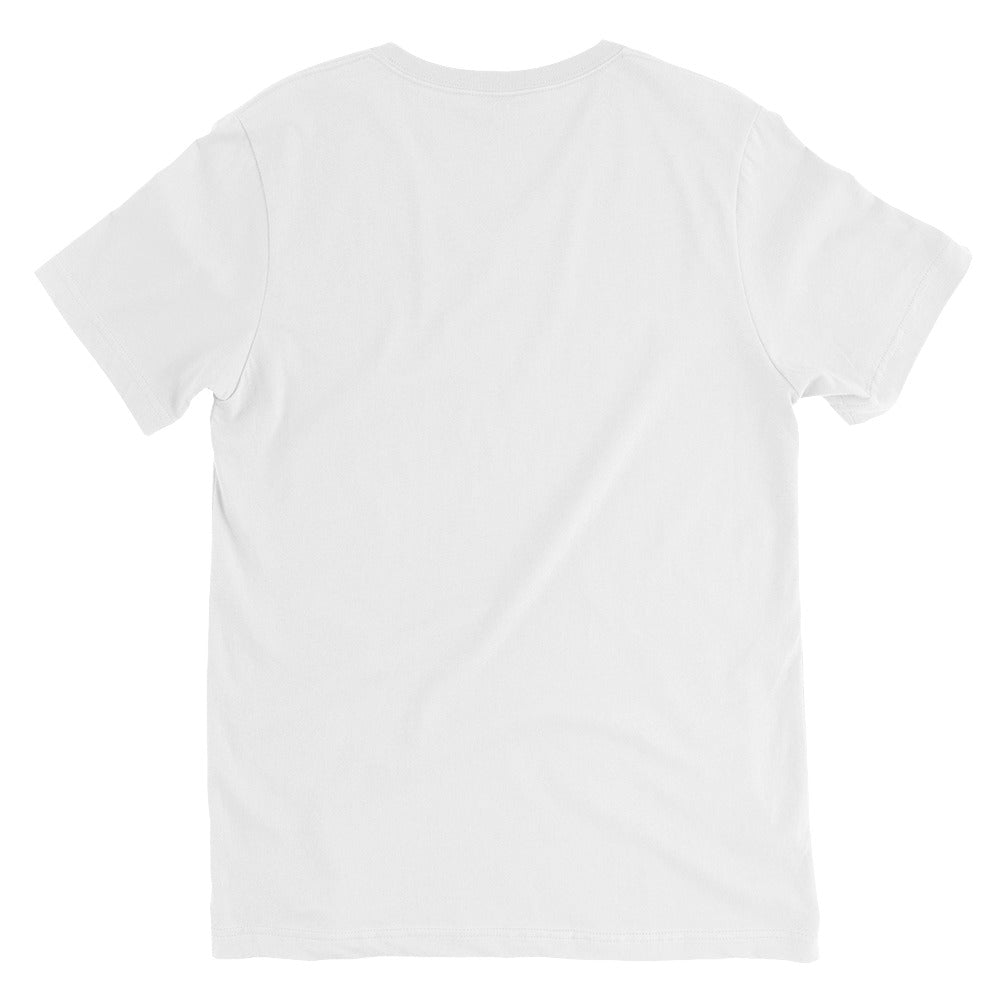 Unisex Short Sleeve V-Neck T-Shirt, White, back view