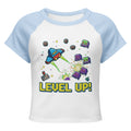 Women's micro rib raglan baby tee, White/Baby Blue, front view