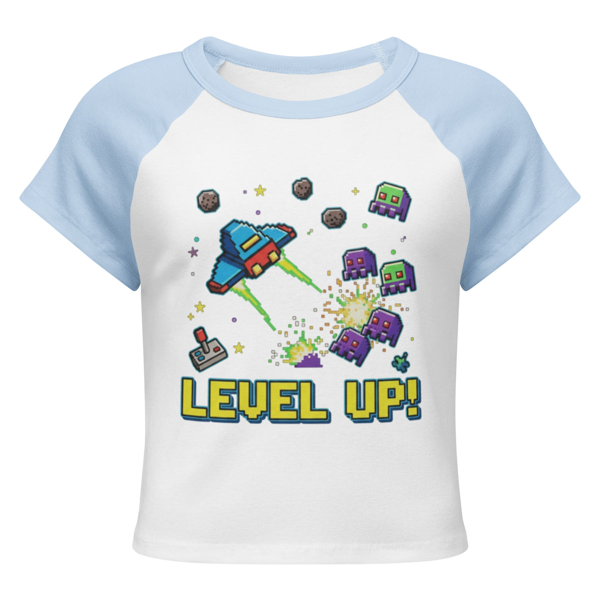 Women's micro rib raglan baby tee, White/Baby Blue, front view