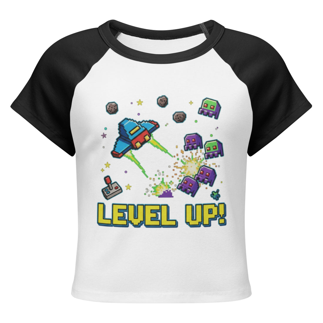 Women's micro rib raglan baby tee, White/Black, front view