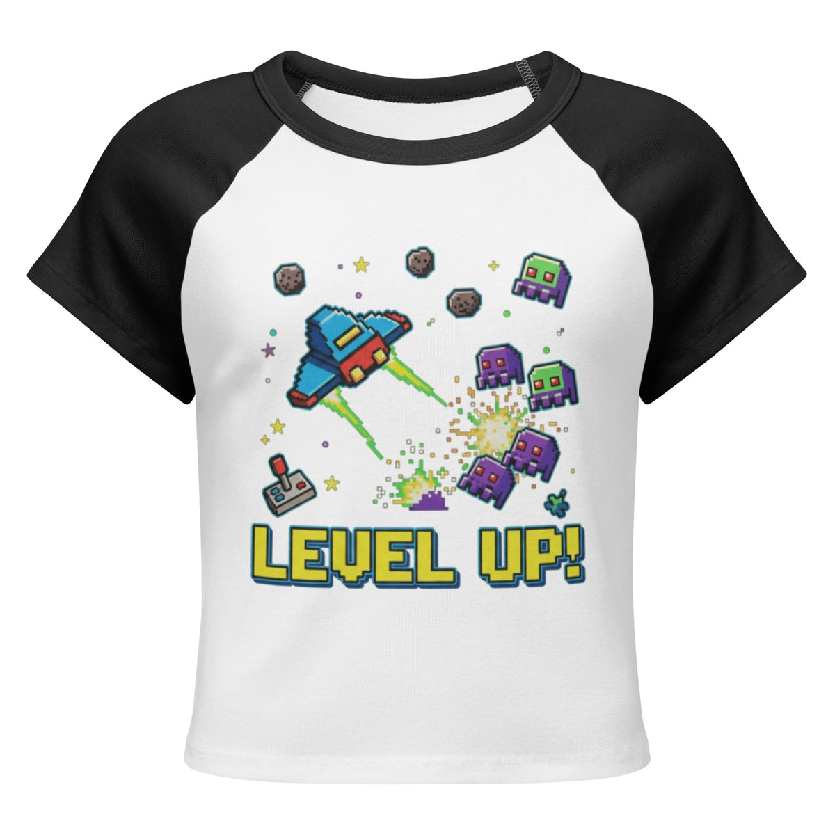Women's micro rib raglan baby tee, White/Black, front view