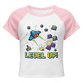 Women's micro rib raglan baby tee, White/Pink, front view
