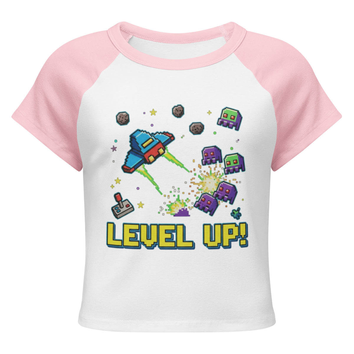 Women's micro rib raglan baby tee, White/Pink, front view