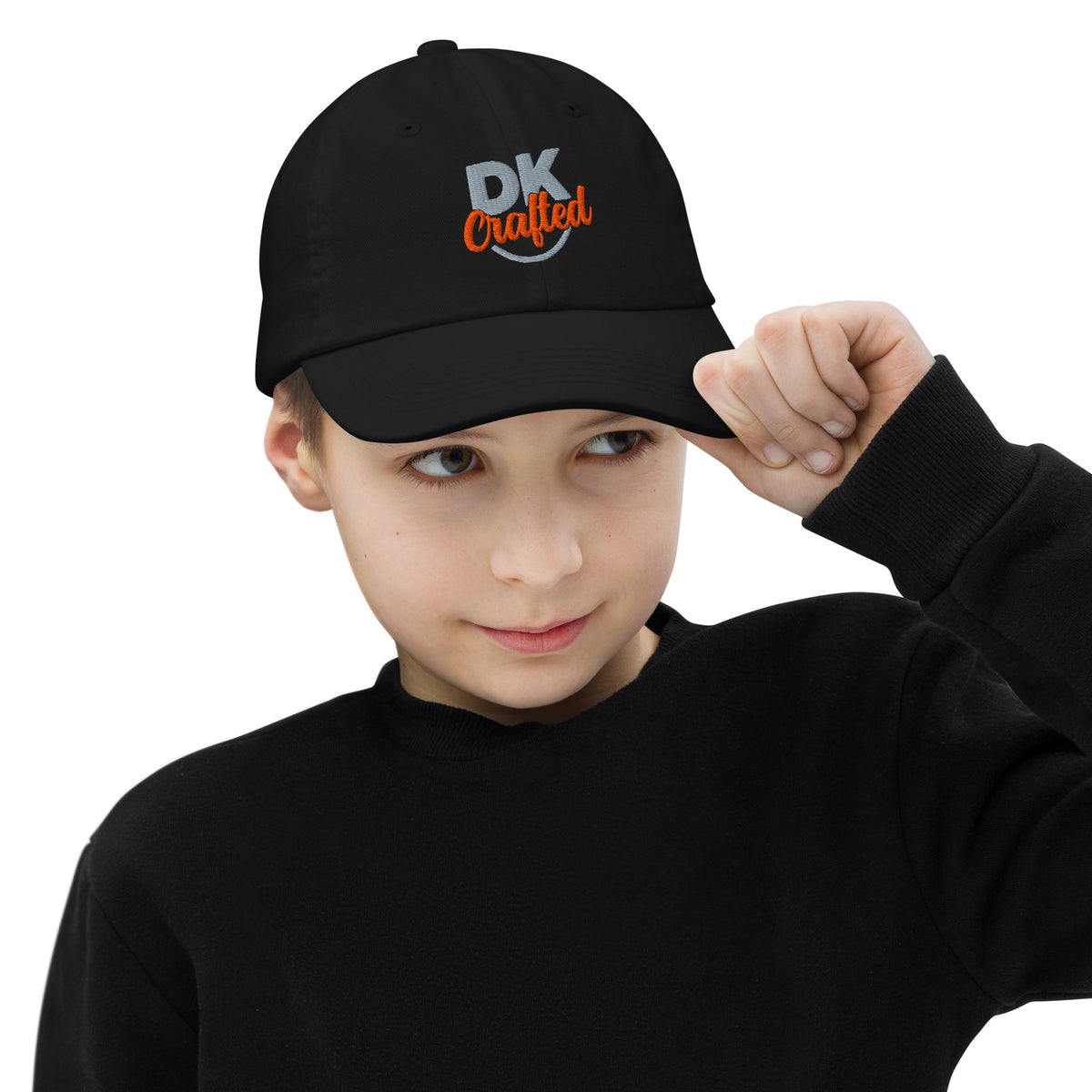 Youth baseball cap, Black, front view