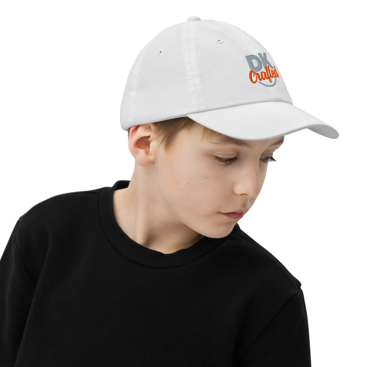 Youth baseball cap, White, right side view