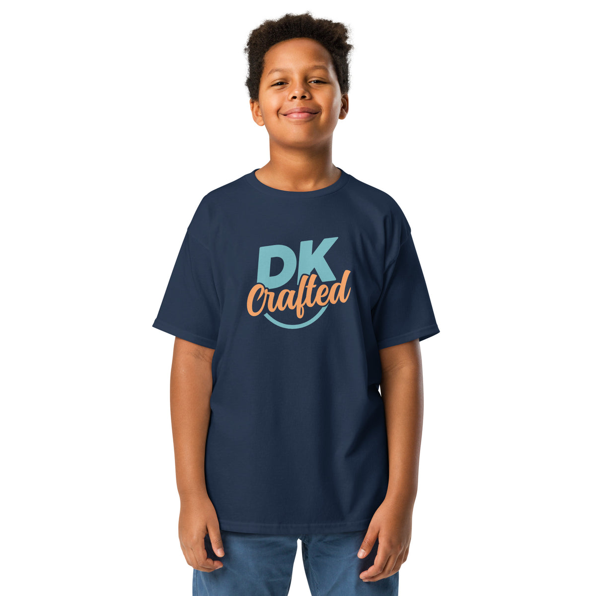 Youth classic tee, Navy, front view