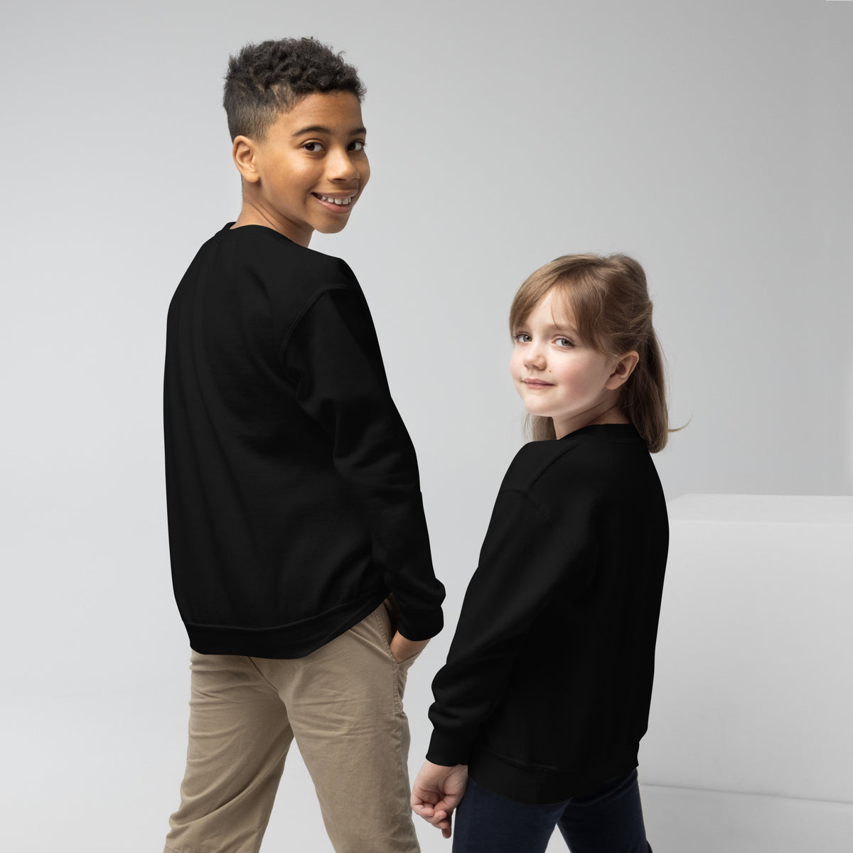 Youth crewneck sweatshirt, Black, back view