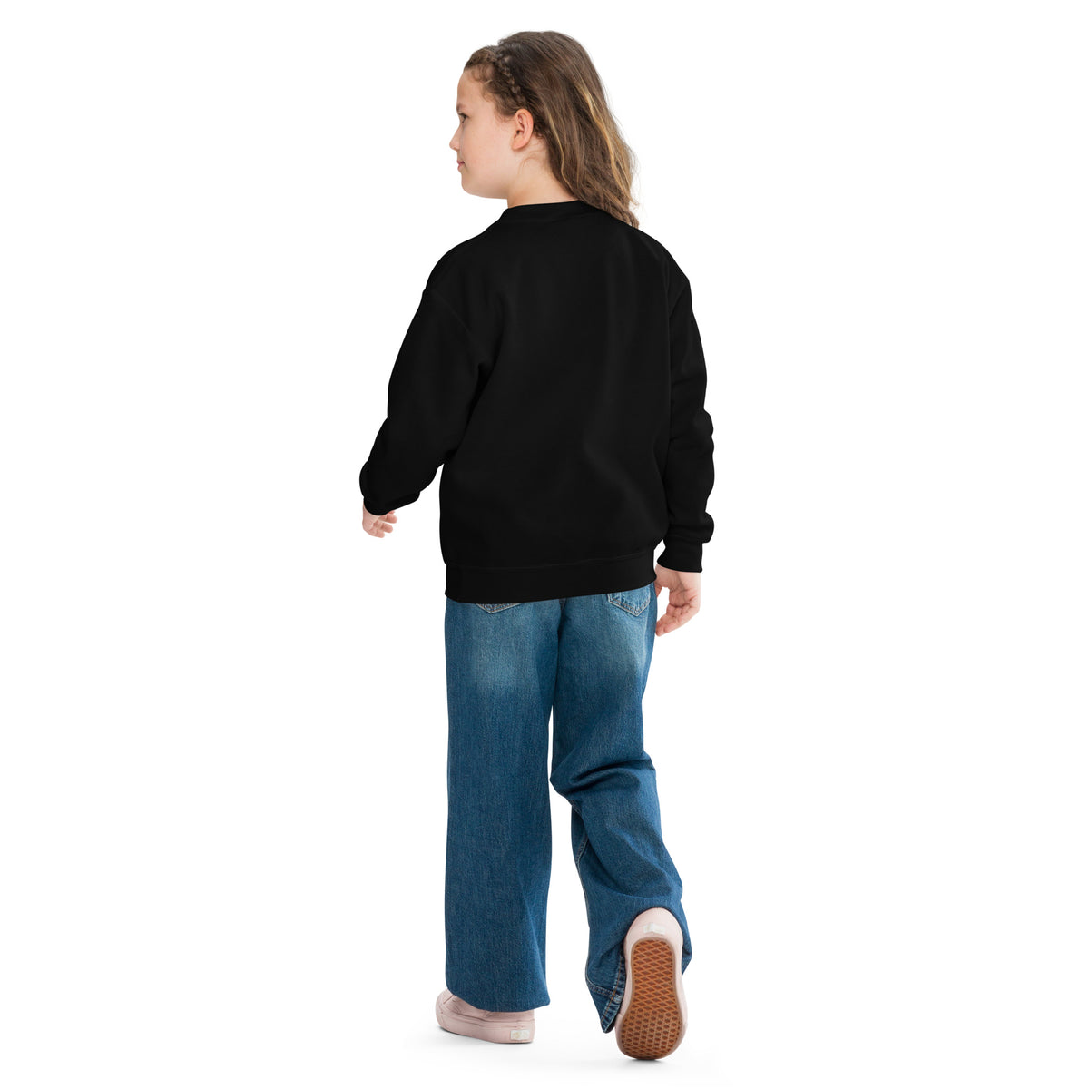 Youth crewneck sweatshirt, Black, back view