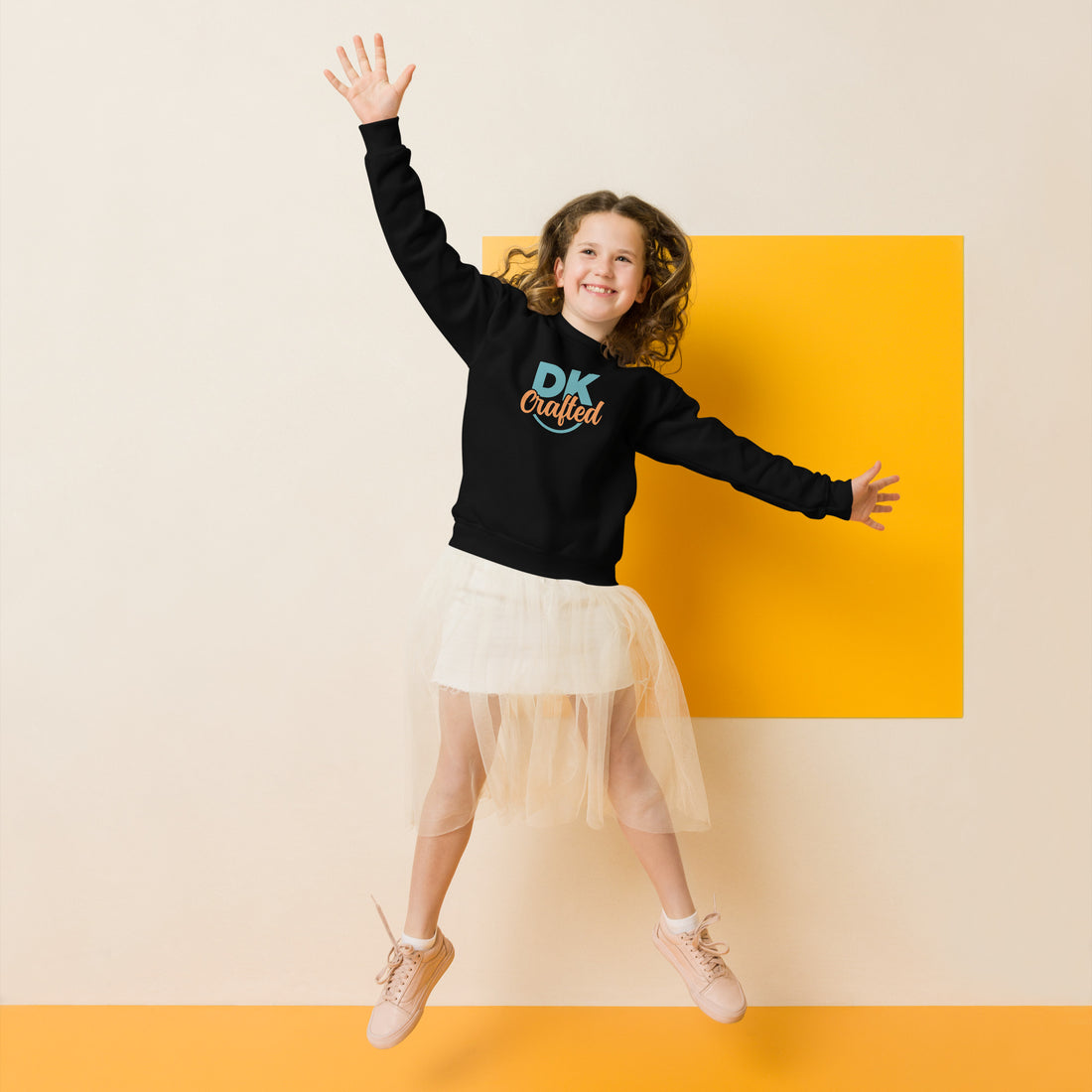 Youth crewneck sweatshirt, Black, front view