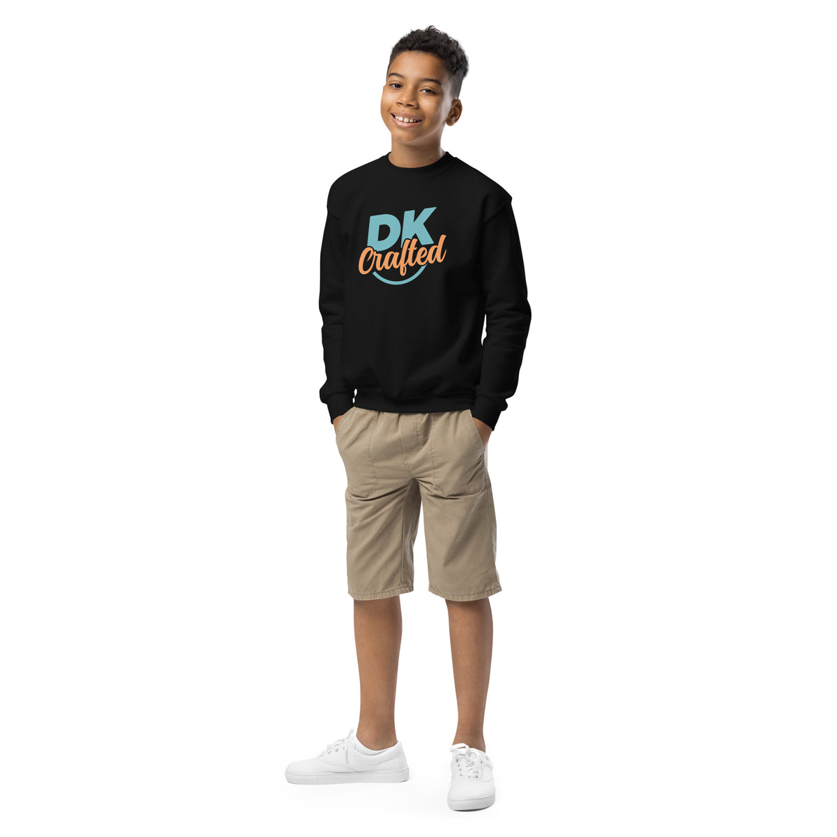 Youth crewneck sweatshirt, Black, front view