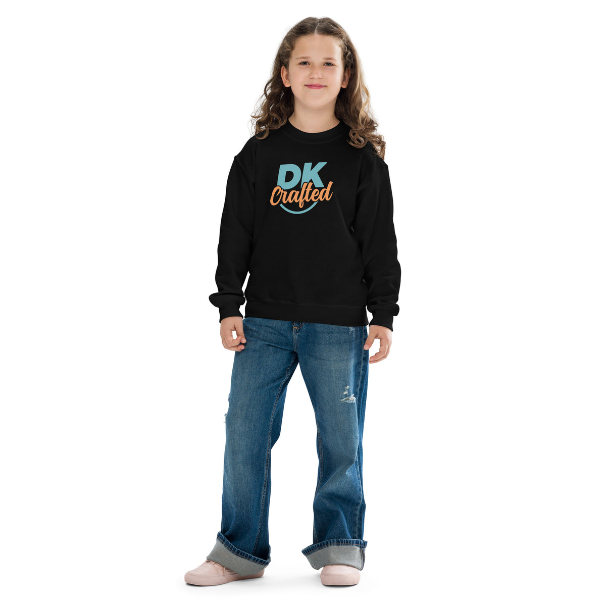 Youth crewneck sweatshirt, Black, front view