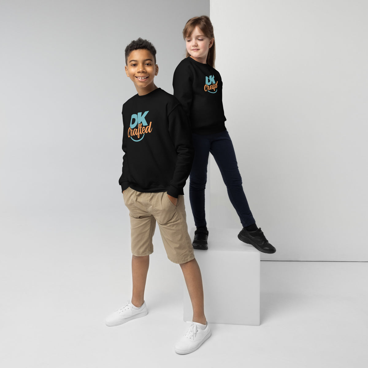Youth crewneck sweatshirt, Black, front view