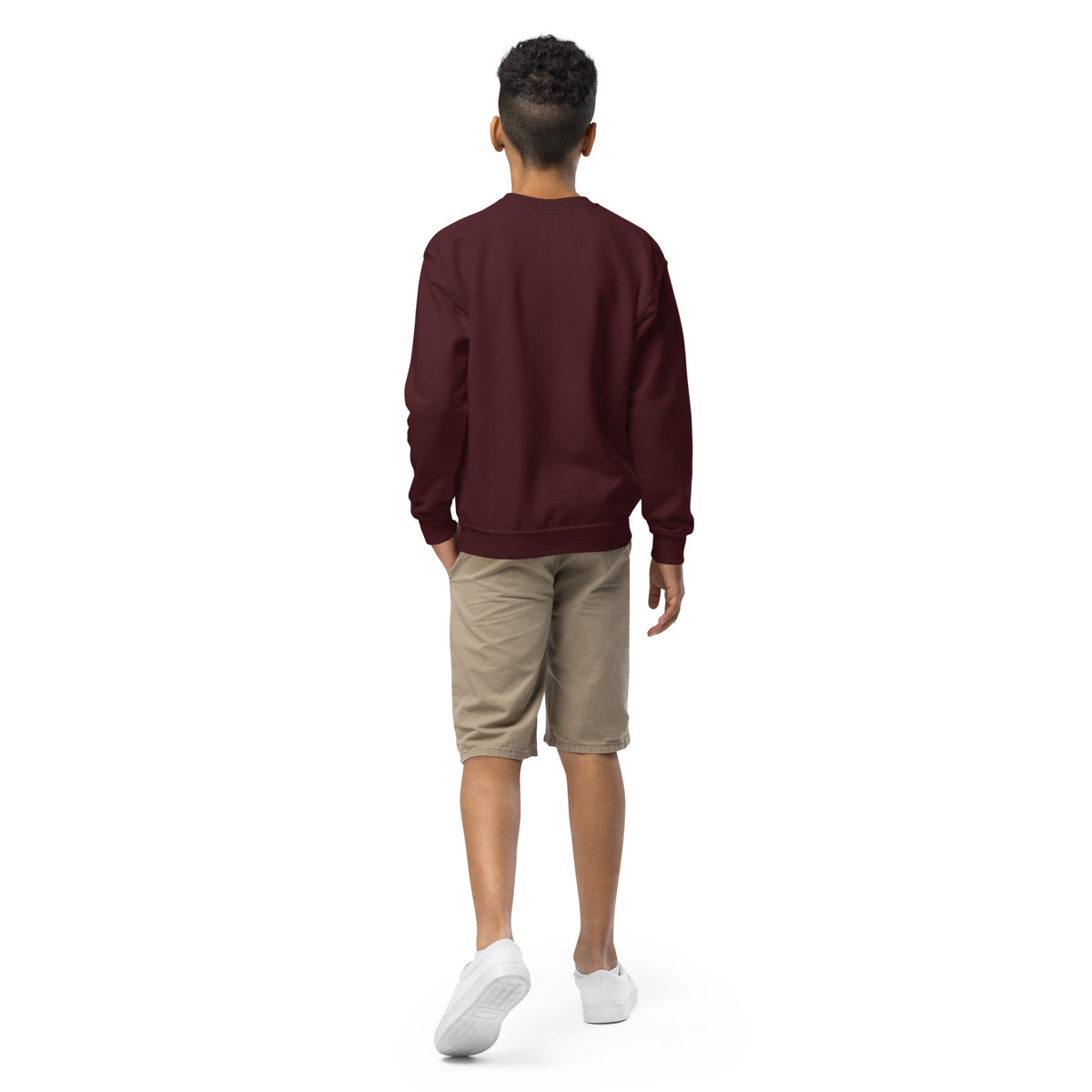 Youth crewneck sweatshirt, Maroon, back view