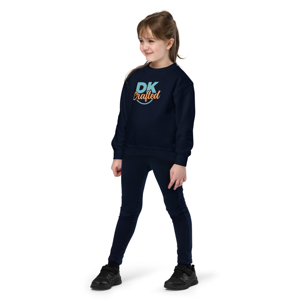Youth crewneck sweatshirt, Navy, front view