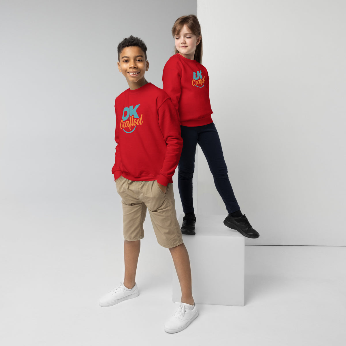 Youth crewneck sweatshirt, Red, front view
