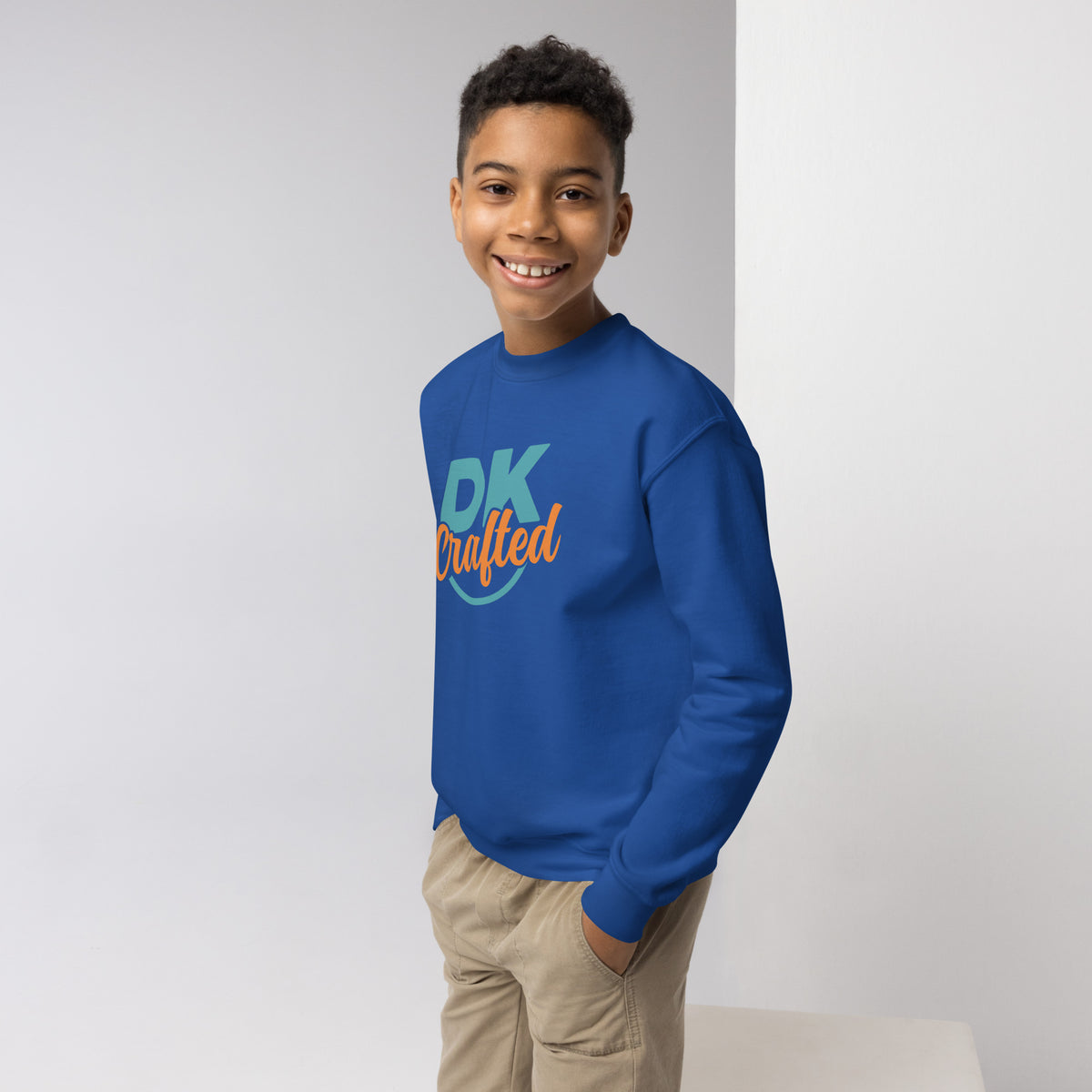 Youth crewneck sweatshirt, Royal, left-front view