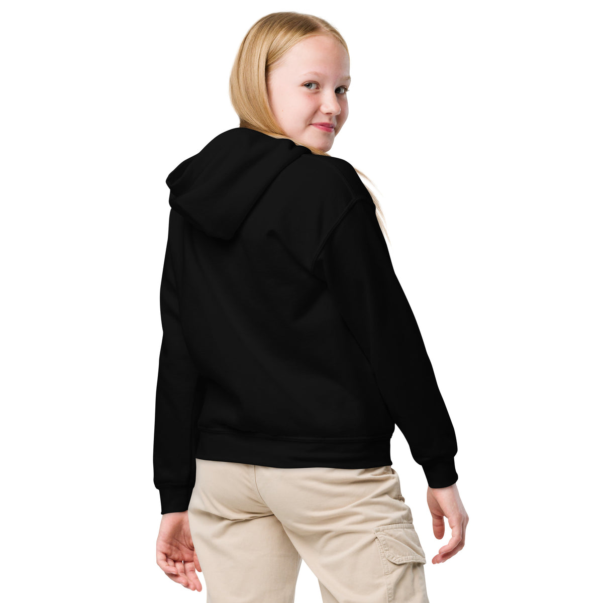 Youth heavy blend hoodie, Black, back view