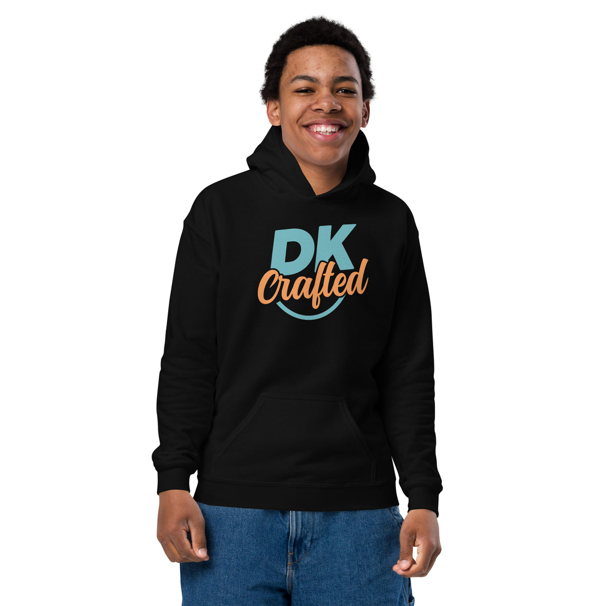 Youth heavy blend hoodie, Black, front view