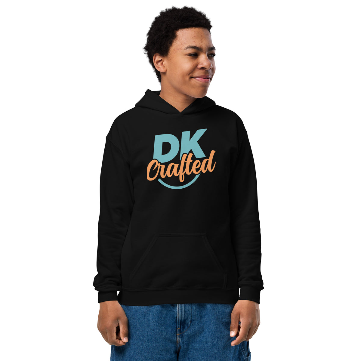Youth heavy blend hoodie, Black, front view