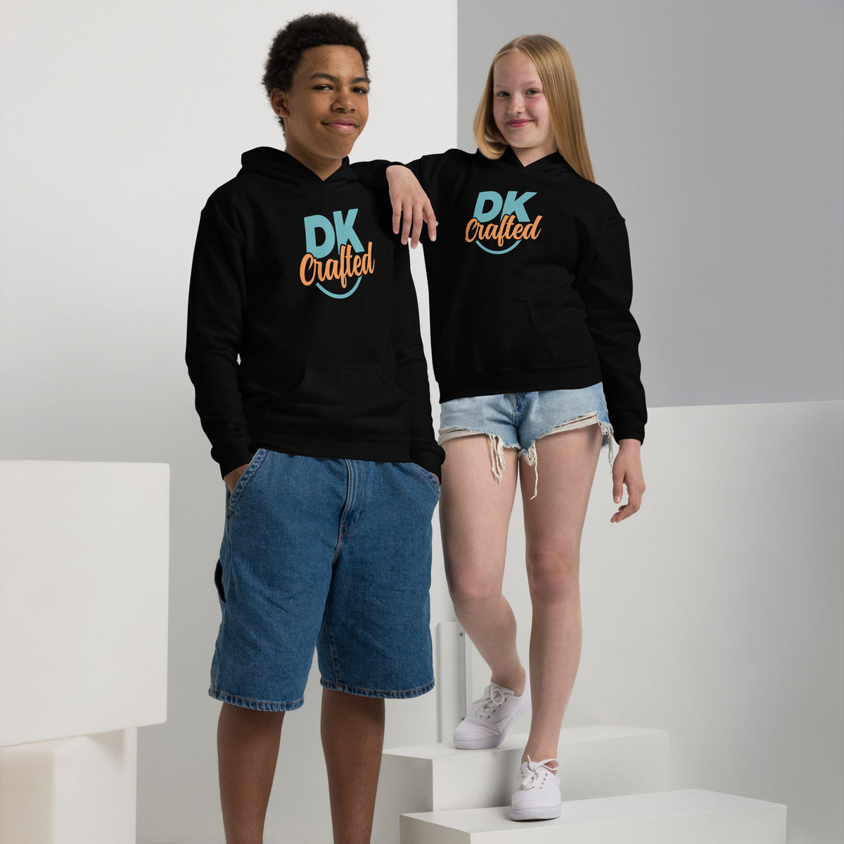 Youth heavy blend hoodie, Black, front view