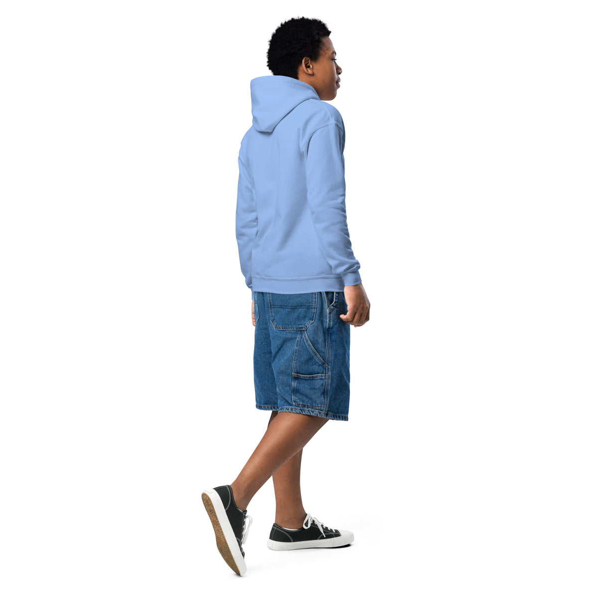 Youth heavy blend hoodie, Carolina Blue, back view