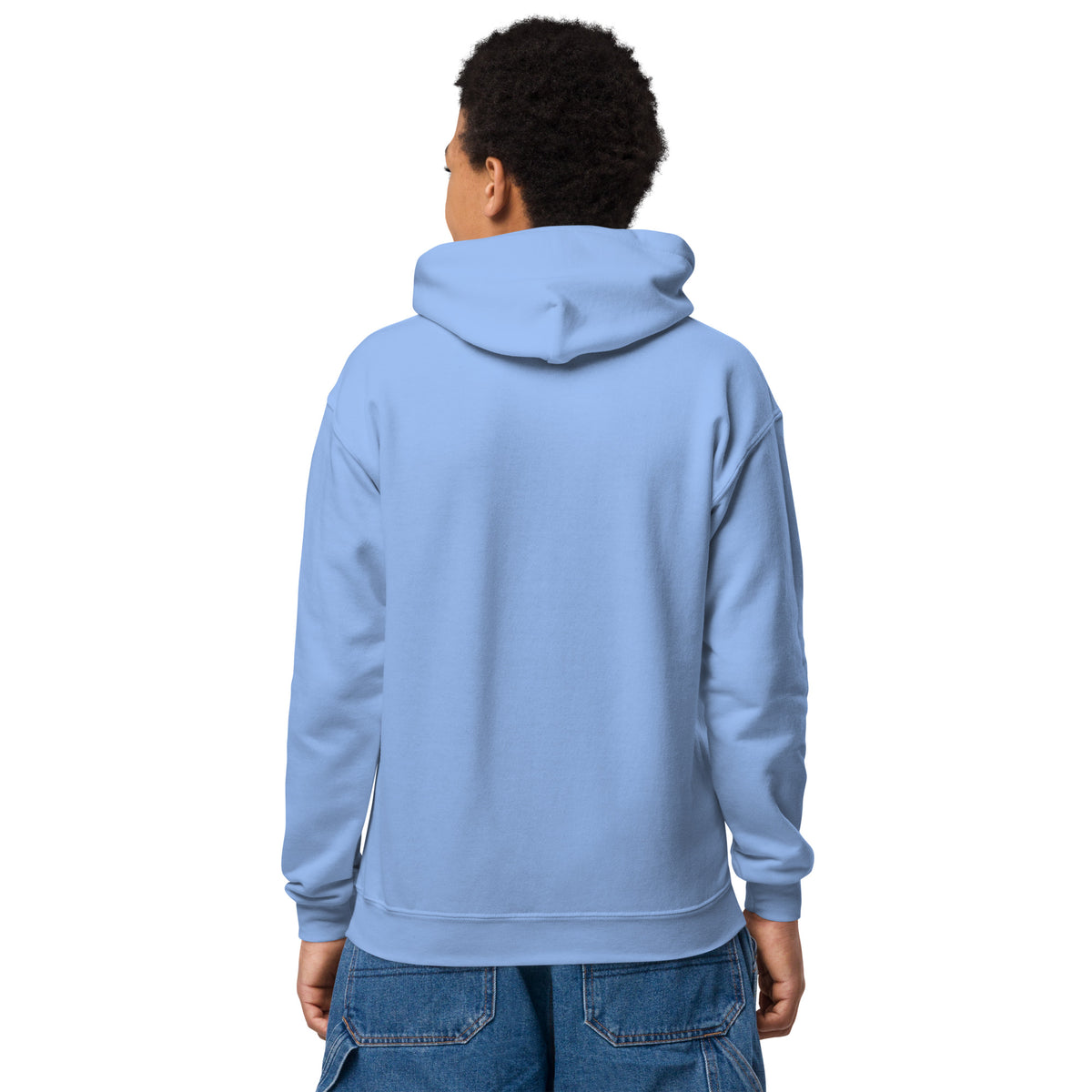 Youth heavy blend hoodie, Carolina Blue, back view