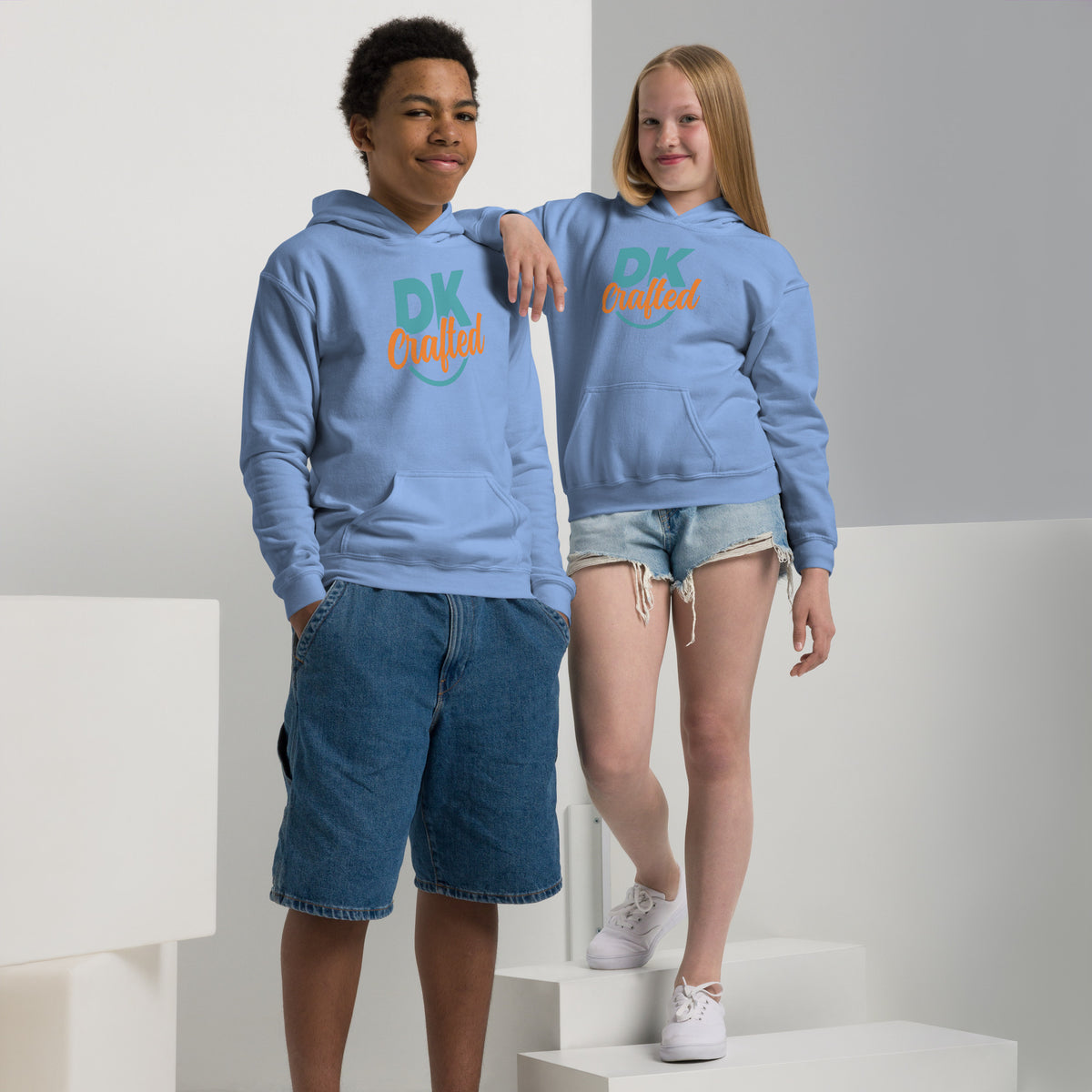 Youth heavy blend hoodie, Carolina Blue, front view