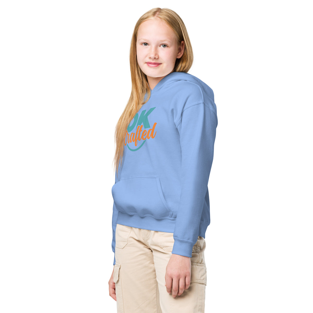 Youth heavy blend hoodie, Carolina Blue, left-front view