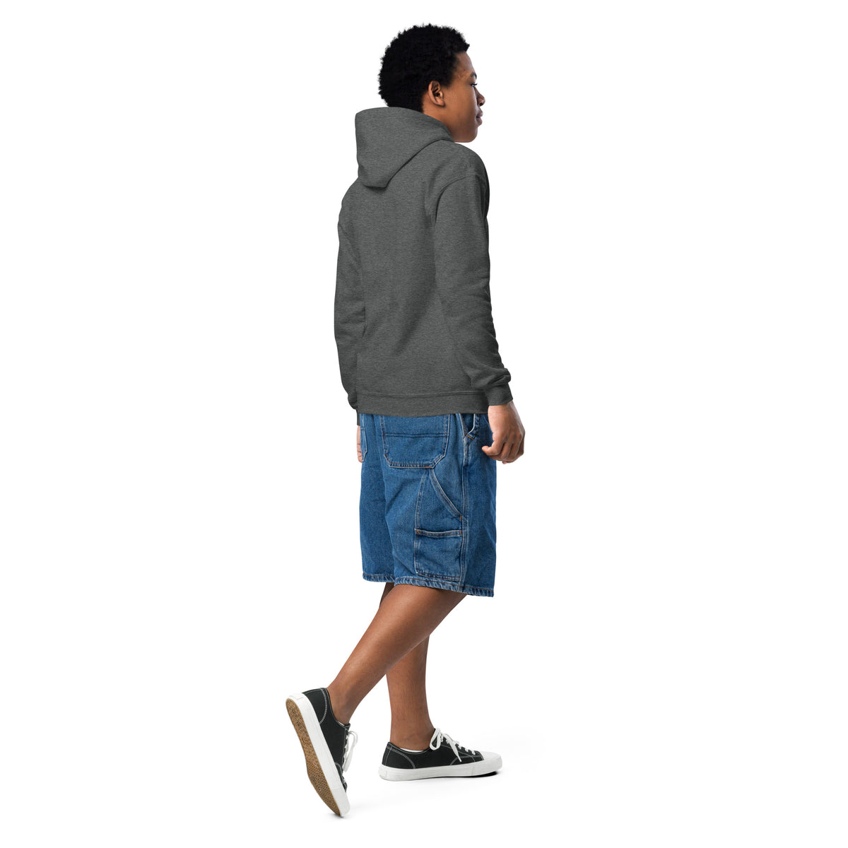 Youth heavy blend hoodie, Dark Heather, back view