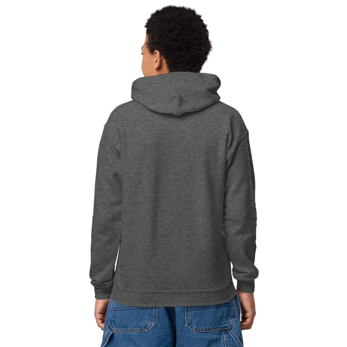 Youth heavy blend hoodie, Dark Heather, back view