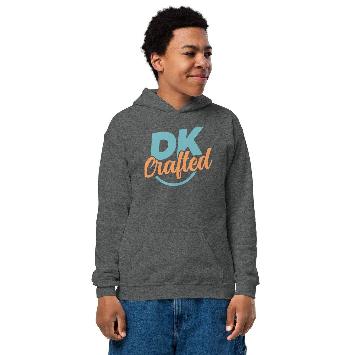 Youth heavy blend hoodie, Dark Heather, front view