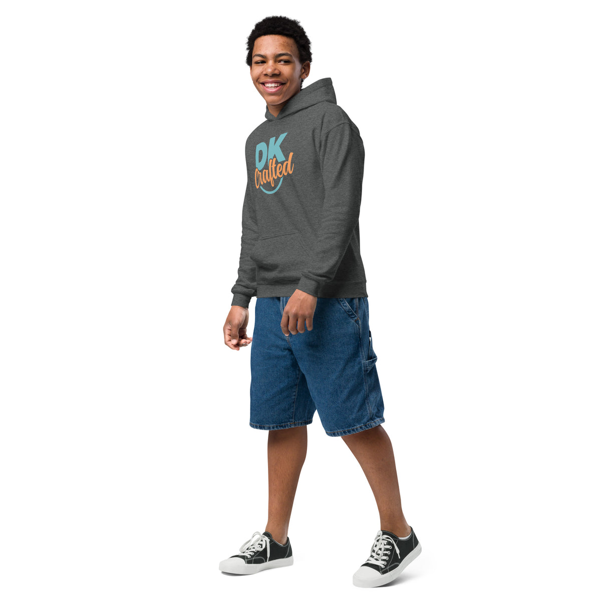 Youth heavy blend hoodie, Dark Heather, left-front view