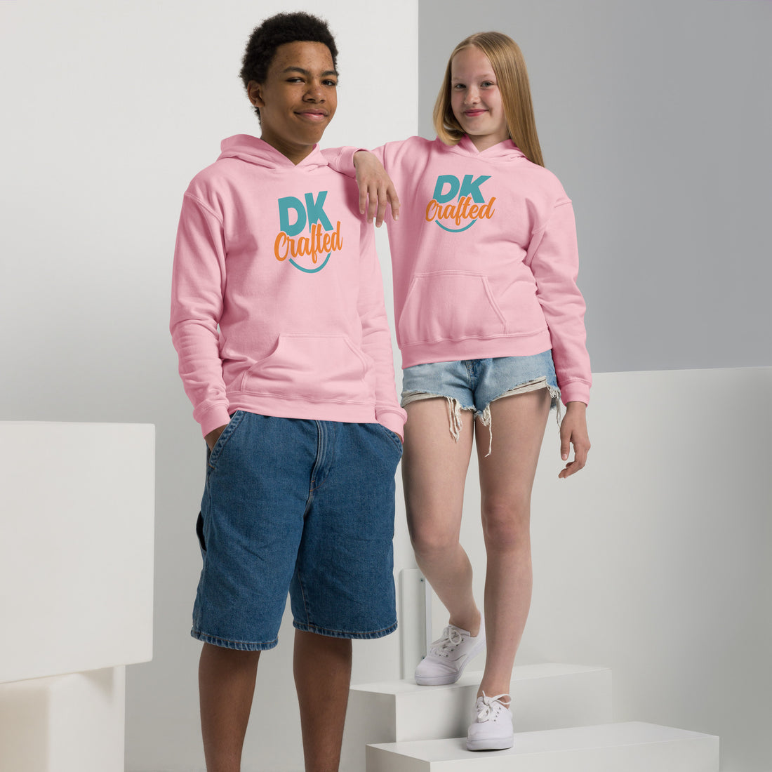 Youth heavy blend hoodie, Light Pink, front view