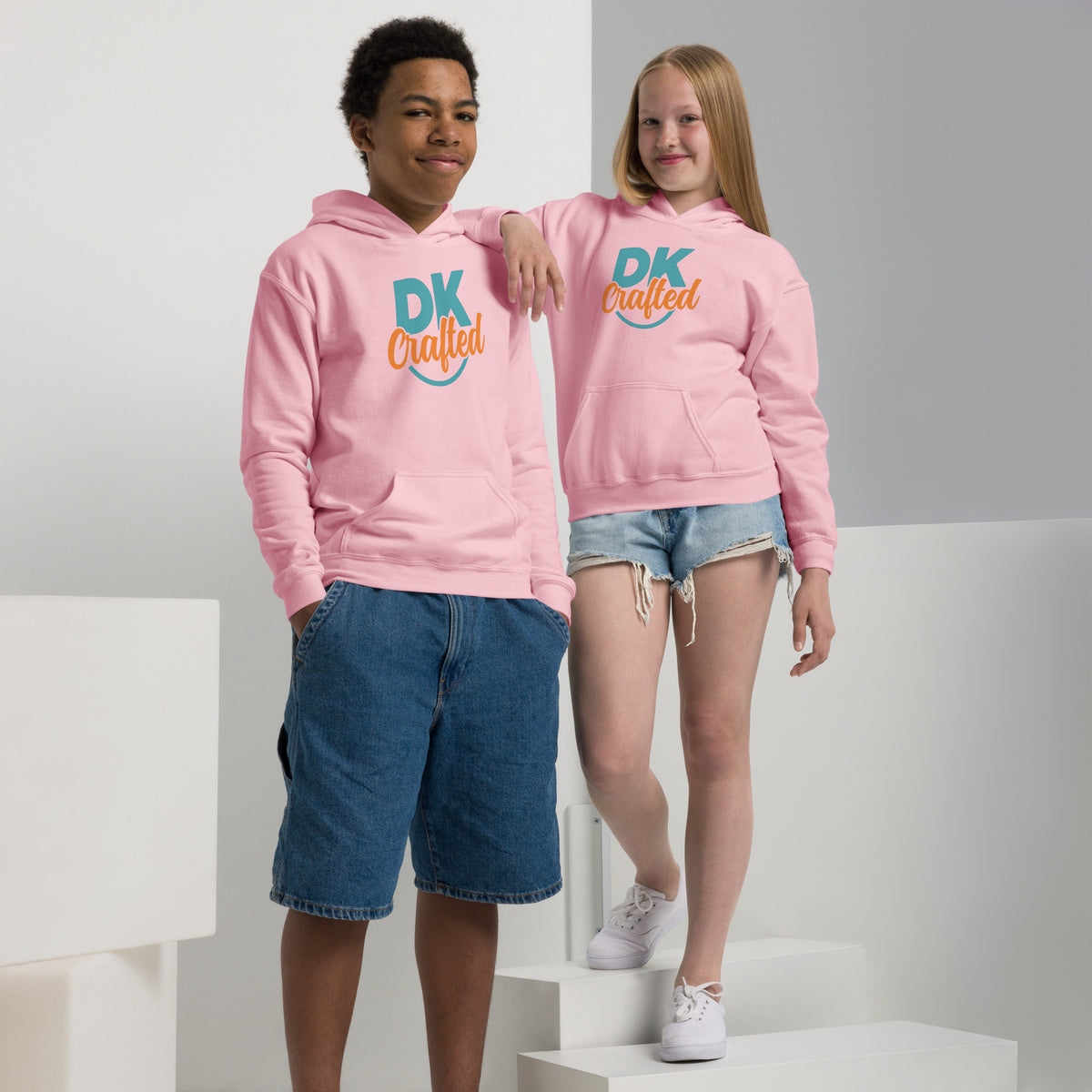 Youth heavy blend hoodie, Light Pink, front view