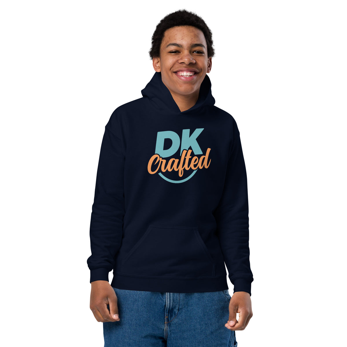 Youth heavy blend hoodie, Navy, front view
