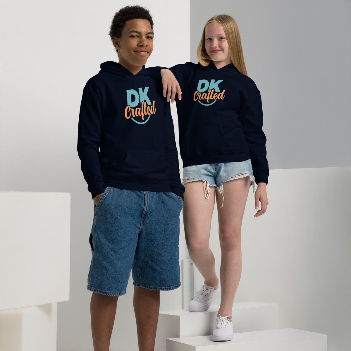Youth heavy blend hoodie, Navy, front view