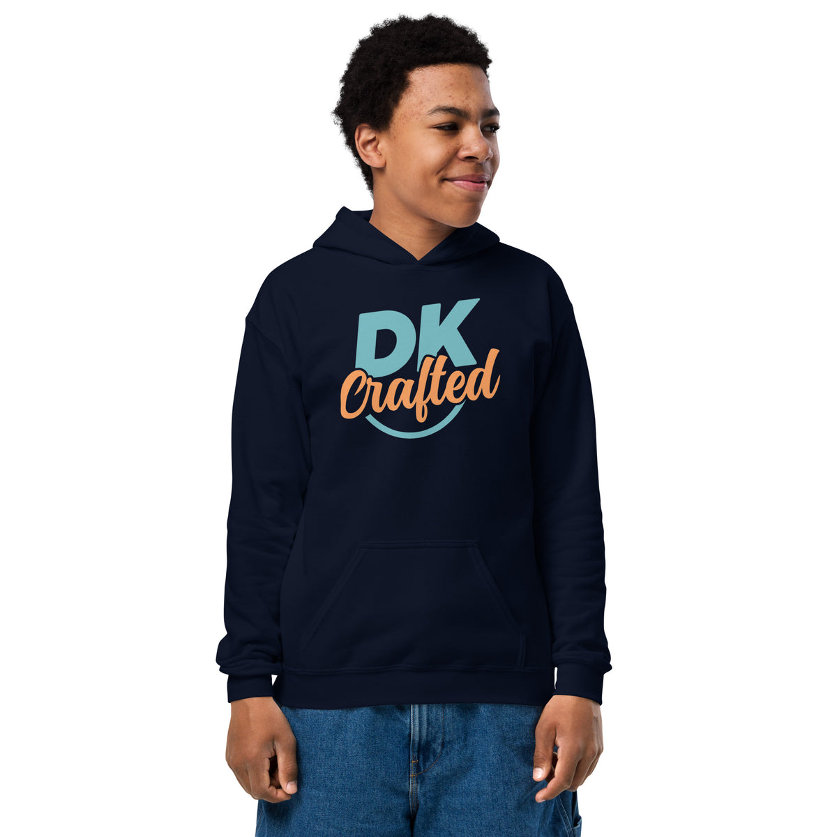 Youth heavy blend hoodie, Navy, front view