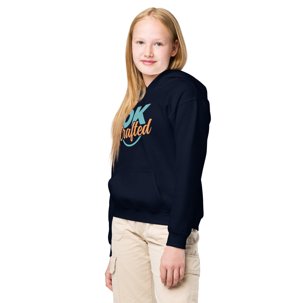Youth heavy blend hoodie, Navy, left-front view