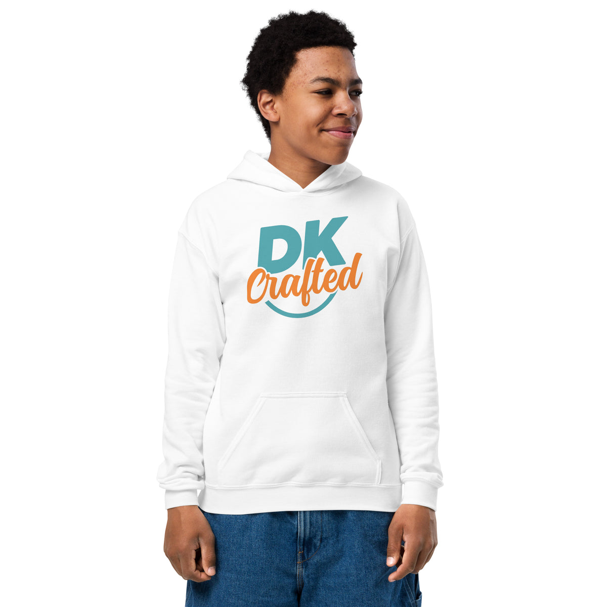 Youth heavy blend hoodie, White, front view
