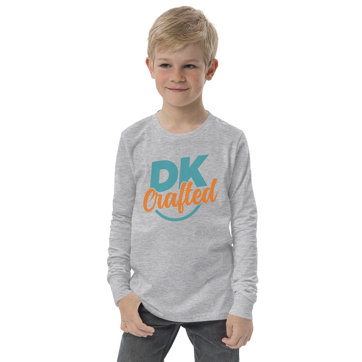Youth long sleeve tee, Athletic Heather, front view